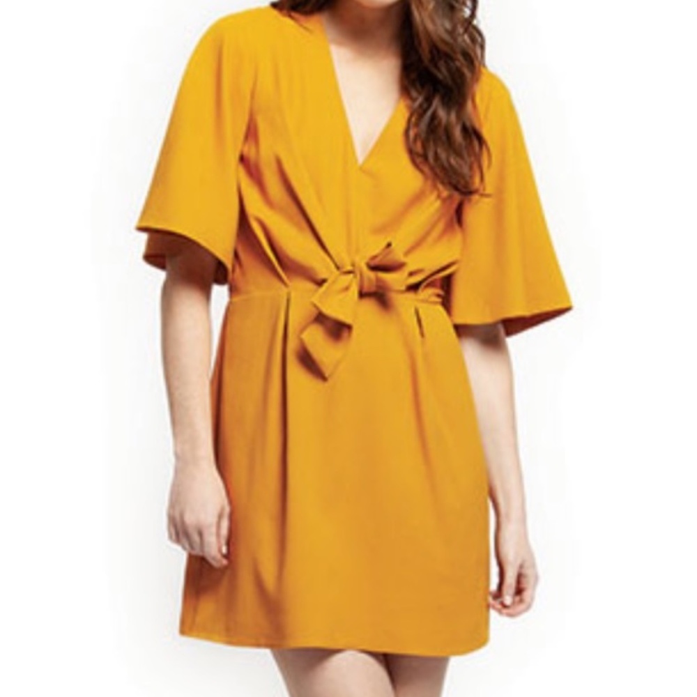 Black Tape Mustard Tie Front Dress NWT Size L